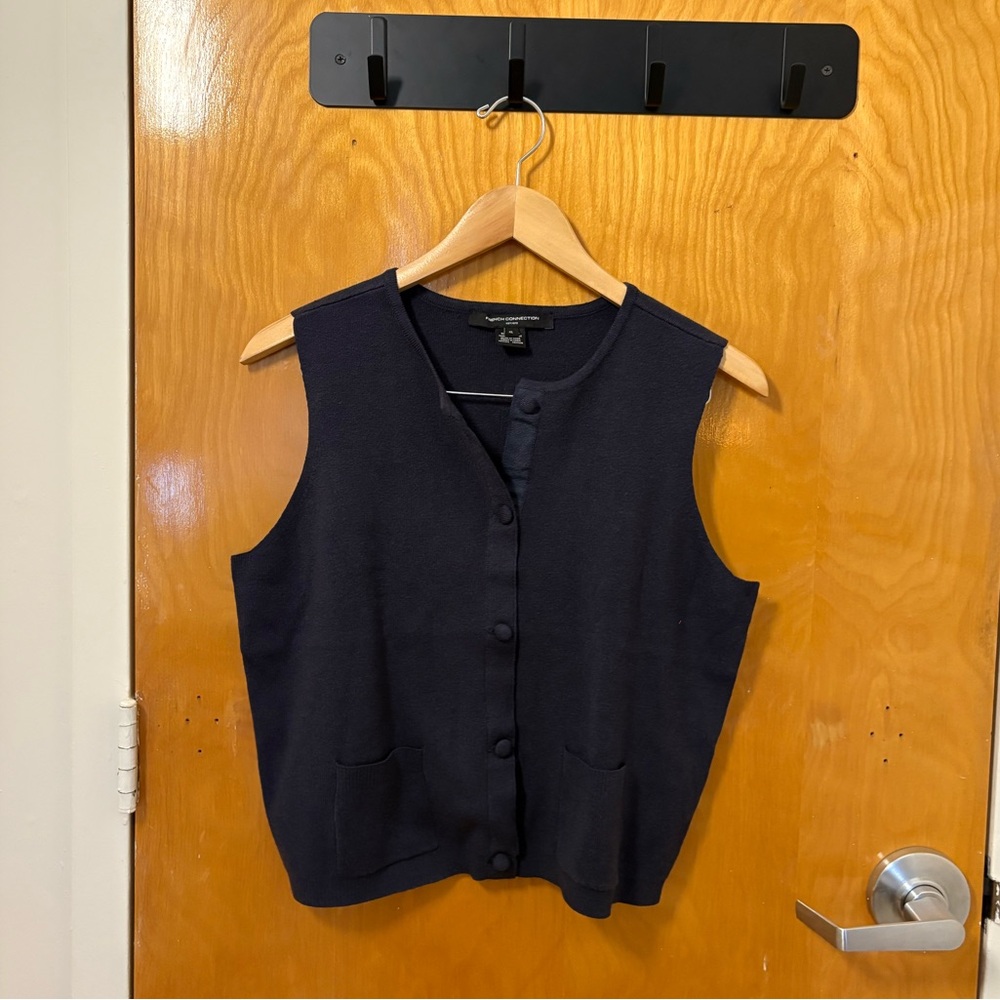 French Connection Cosysoft knit vest navy button down sleeveless sweater - Picture 2 of 5